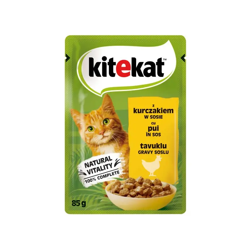 Kitekat hrana umeda pentru pisici adulte, bucatele de pui in sos 85 g