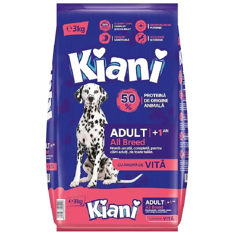 Kiani hrana uscata pentru caini cu vita, 3 kg