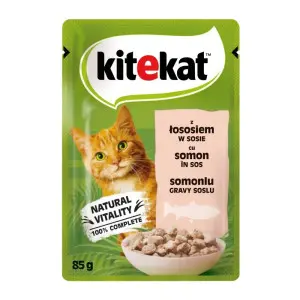 Kitekat hrana umeda pentru pisici adulte, bucatele de somon in sos suculent, 85 g
