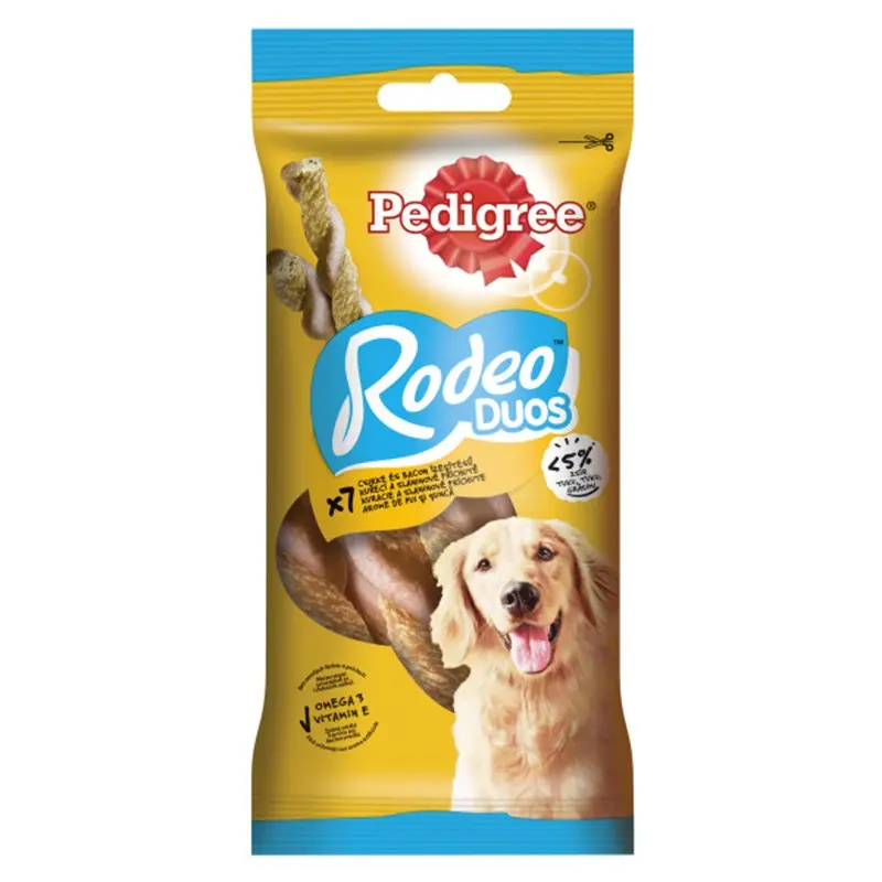 Pedigree Rodeo Duos recompensa pentru caini cu bacon si pui 123 g