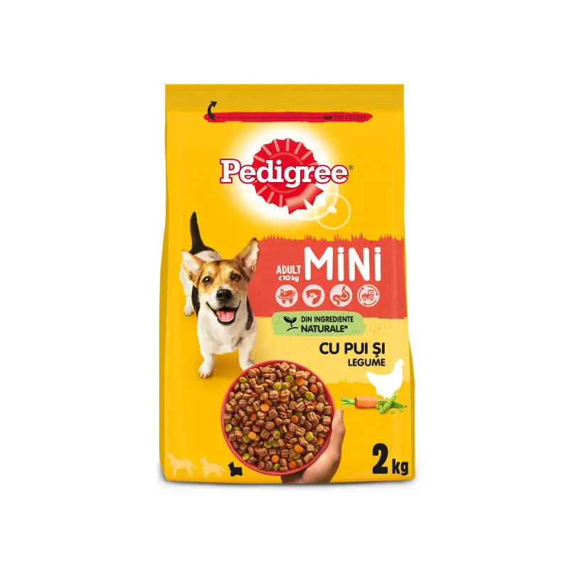 Pedigree hrana uscata cu pasare si legume pentru caini adulti de talie mica 2 kg