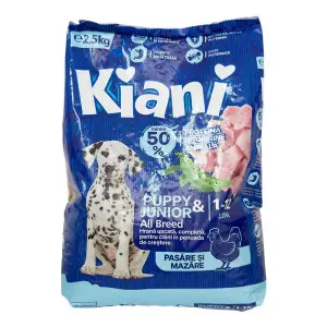 Kiani hrana uscata puppy + junior all breed cu pui si mazare 2,5 kg