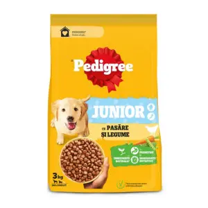 Pedigree hrana uscata pentru caini juniori cu pasare si legume 3 kg