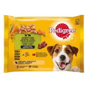 Pedigree hrana umeda pliculete pentru caini adulti cu pui, vita si legume, 4 x 100 g