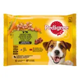 Pedigree hrana umeda pliculete pentru caini adulti cu pui, vita si legume, 4 x 100 g