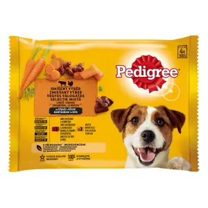 Pedigree hrana umeda pliculete pentru caini adulti cu vita, miel, curcan si morcov, 4 x 100 g