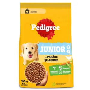 Pedigree hrana uscata pentru caini juniori cu pasare si legume 12 kg