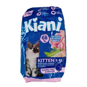 Kiani hrana uscata pentru pisici junioare, 1 kg, cu pasare, orez si mazare