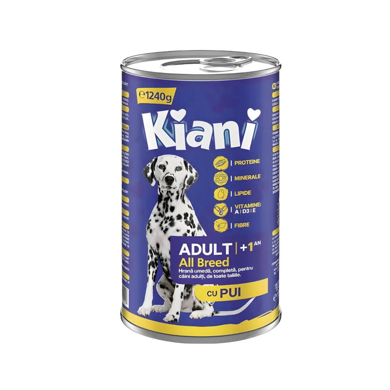 Kiani hrana umeda la conserva pentru caini, cu pui, 1240 g