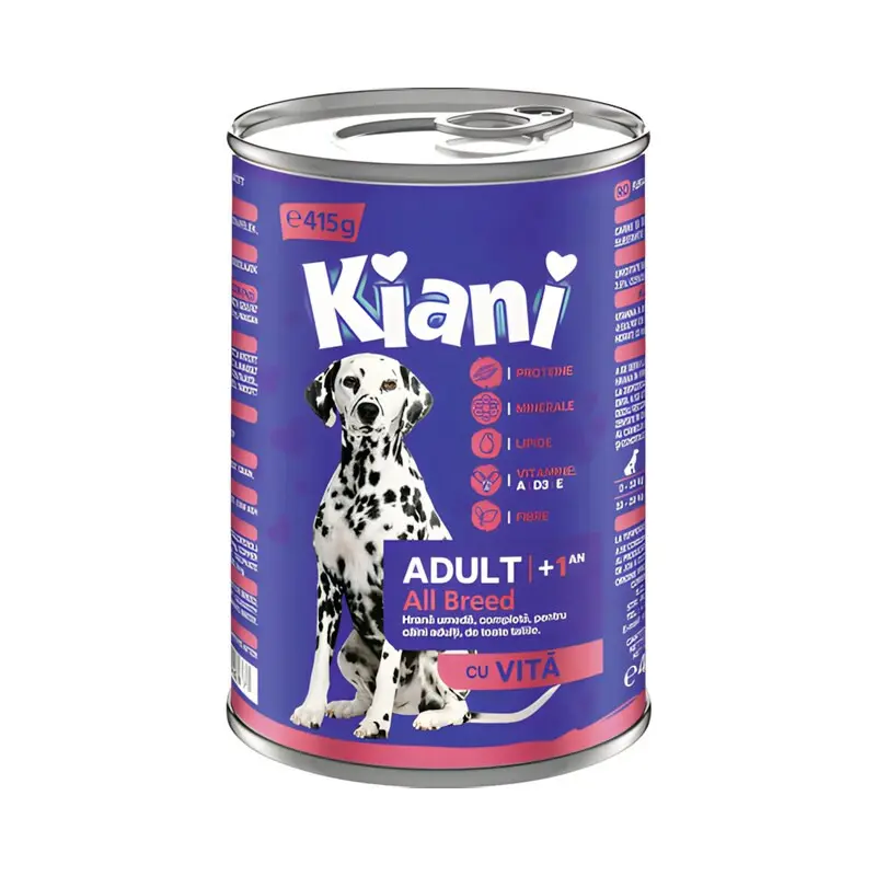 Kiani hrana umeda la conserva pentru caini, cu vita, 415 g