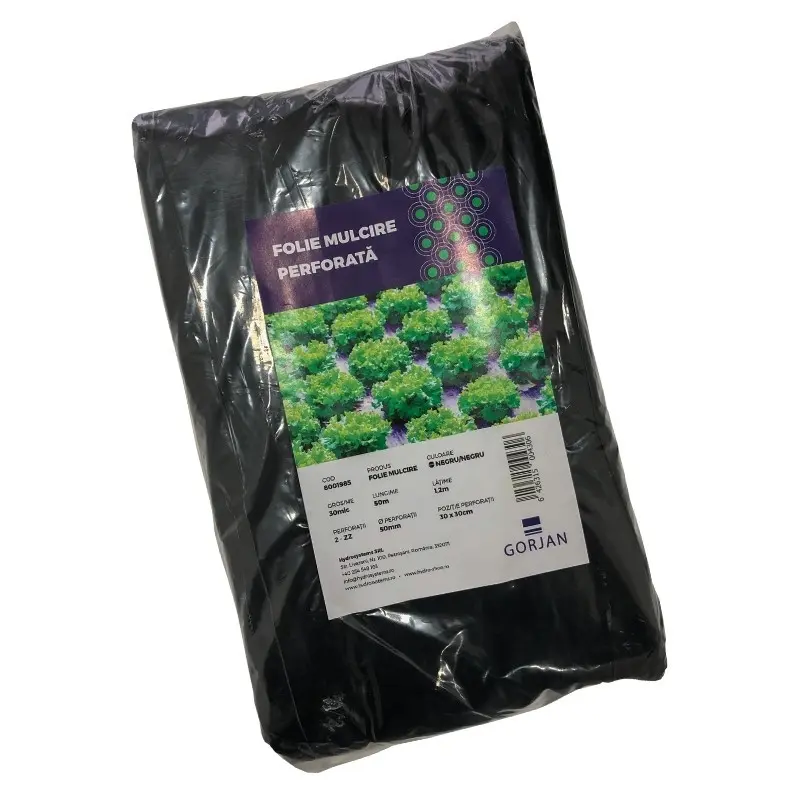 Folie mulcire neagra perforata pentru culturi de legume, 15 microni