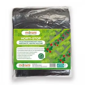 Folie microporoasa neagra perforata pentru mulcire, Horti-Stop, 50 g/mp