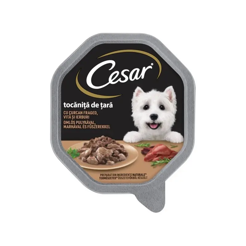Cesar hrana umeda pentru caini adulti, curcan si vita 150 g