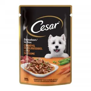 Cesar hrana umeda pentru caini adulti, cu pui si legume gustoase in sos 100 g