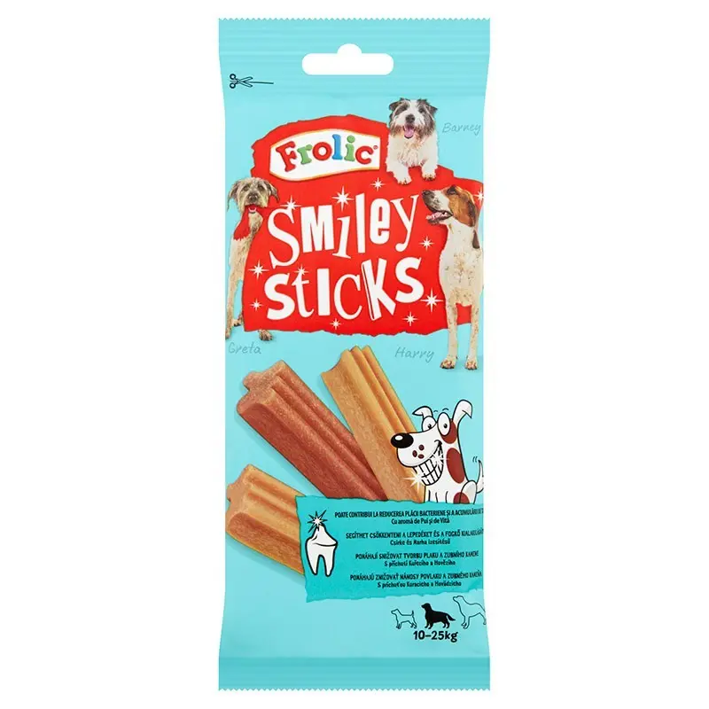 Frolic Smiley Sticks recompense pentru caini, cu pui si vita 175 g