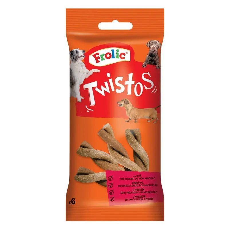 Frolic Twistos recompense pentru caini adulti, cu vita 105 g