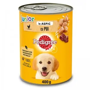 Pedigree Junior hrana umeda la conserva pentru caini juniori cu pui in aspic, 400 g