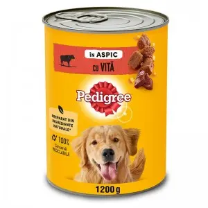 Pedigree hrana umeda la conserva pentru caini adulti cu bucati de vita in jeleu 1200 g