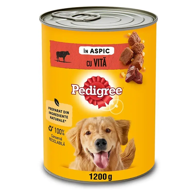 Pedigree hrana umeda la conserva pentru caini adulti cu bucati de vita in jeleu 1200 g