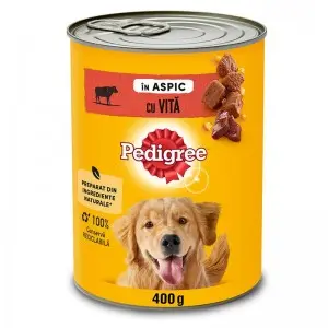 Pedigree hrana umeda la conserva pentru caini adulti cu vita in aspic 400 g