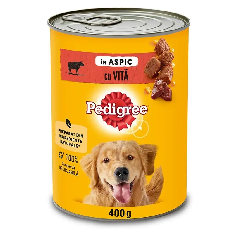 Pedigree hrana umeda la conserva pentru caini adulti cu vita in aspic 400 g