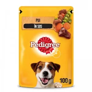 Pedigree hrana umeda pentru caini adulti, cu pui si legume in sos 100 g