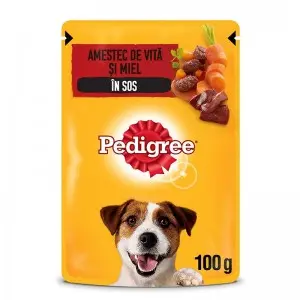 Pedigree hrana umeda pentru caini adulti, cu vita si miel in sos 100 g
