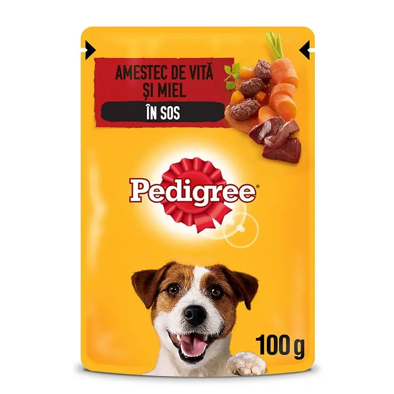 Pedigree hrana umeda pentru caini adulti, cu vita si miel in sos 100 g