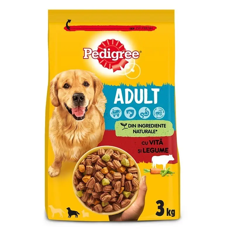 Pedigree hrana uscata cu vita si legume pentru caini adulti 3 kg