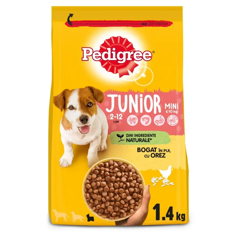 Pedigree hrana uscata cu pui si orez pentru caini juniori 1,4 kg