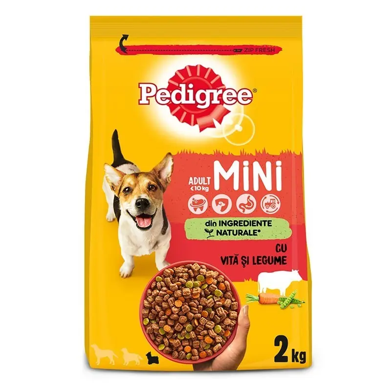Pedigree hrana uscata cu vita si legume pentru caini adulti de talie mica 2 kg