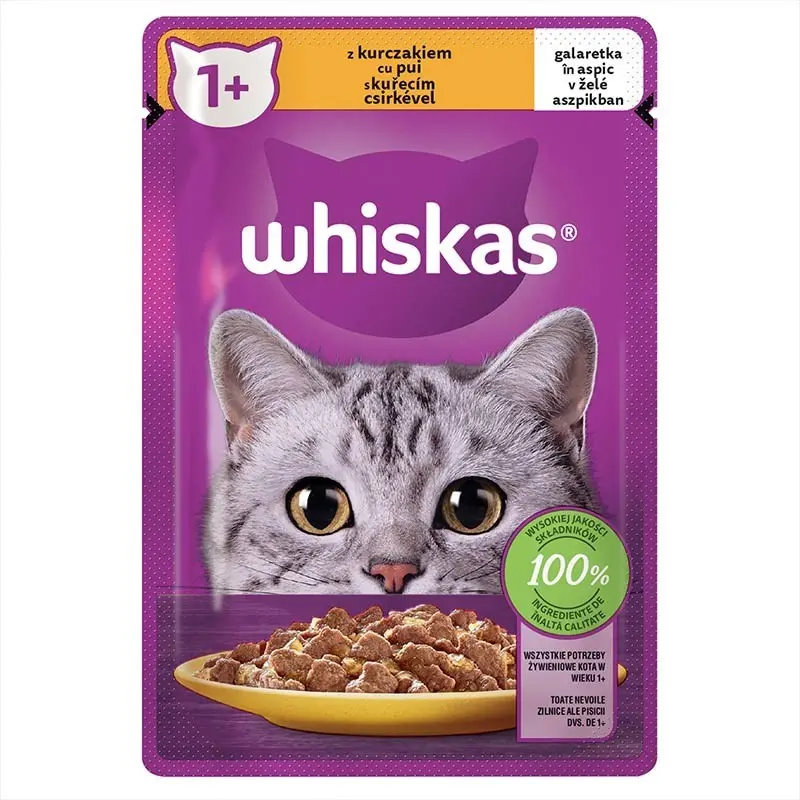 Whiskas hrana umeda pentru pisici adulte, cu pui in aspic 85 g