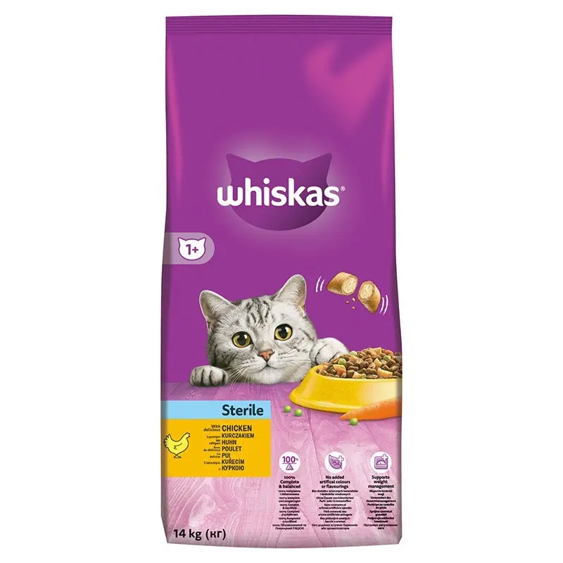 Whiskas hrana uscata, cu pui pentru pisici adulte sterilizate 14 kg